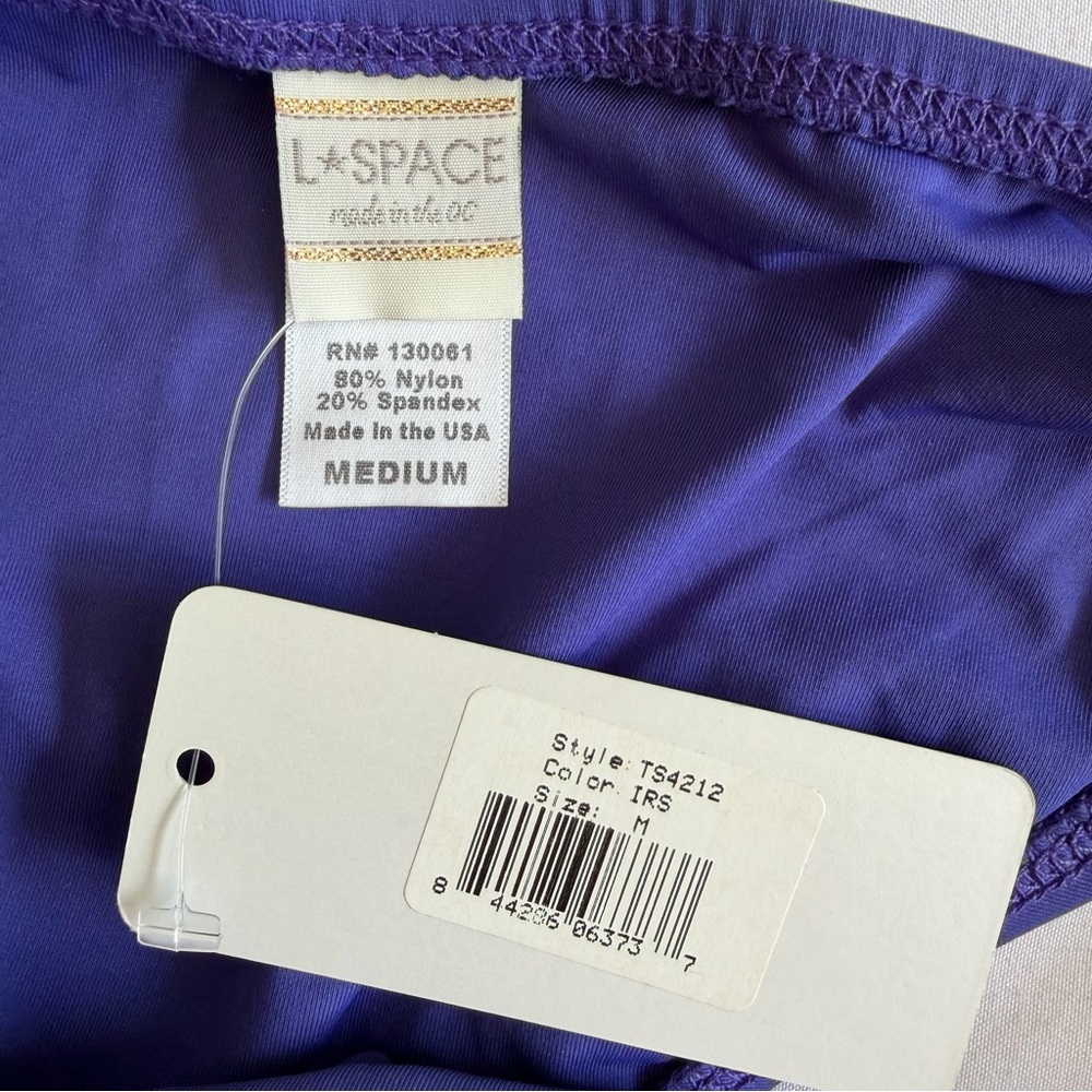 NWT L*Space "Tesserae" Purple Iris Colorful Knot Macrame Back Bandeau Bikini - Picture 14 of 17